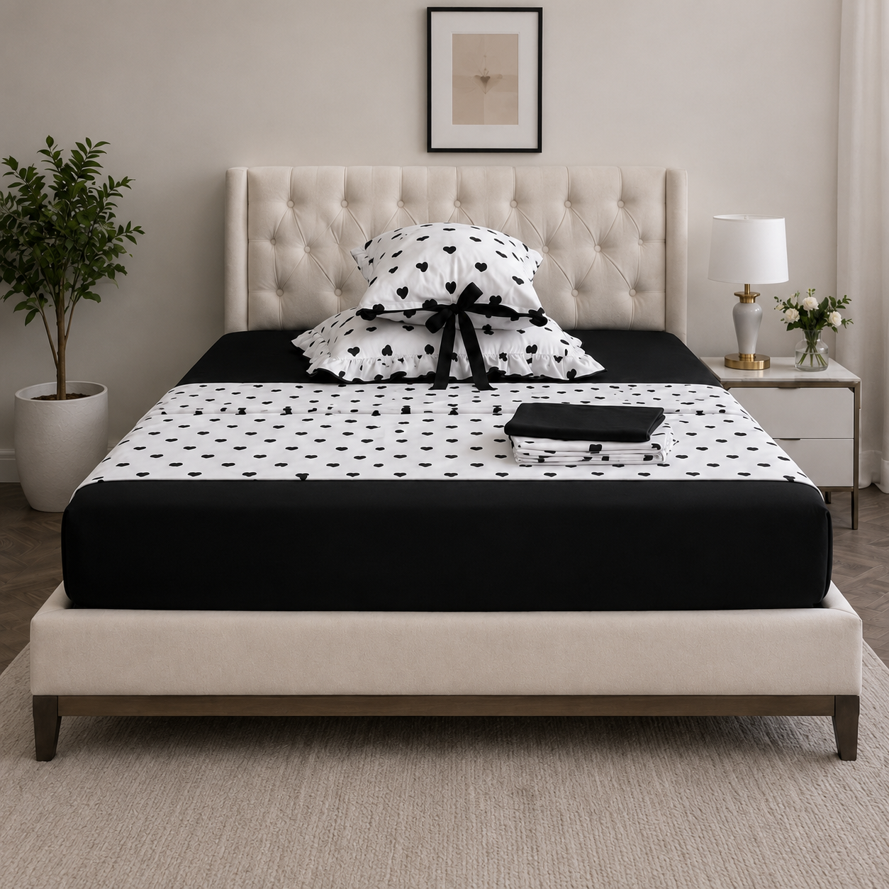 Luxelinen Romance 5-Piece Cotton-Feel Sheet Set with Bow & Ruffle Details