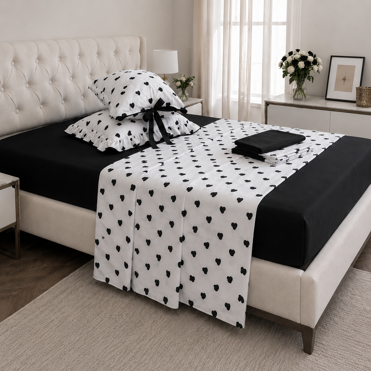 Luxelinen Romance 5-Piece Cotton-Feel Sheet Set with Bow & Ruffle Details