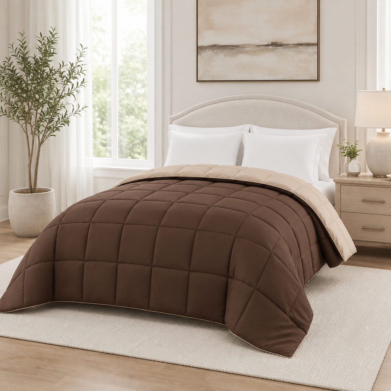 Luxelinen Double-Face Winter Comforter Set – Brown & Beige