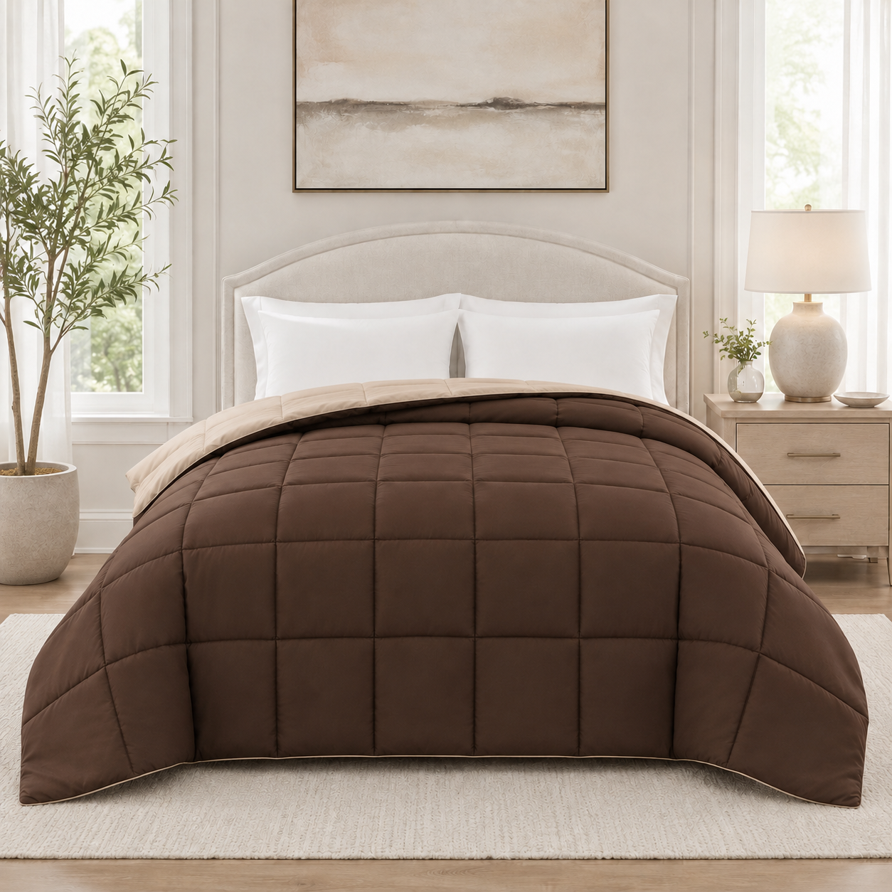 Luxelinen Double-Face Winter Comforter Set – Brown & Beige